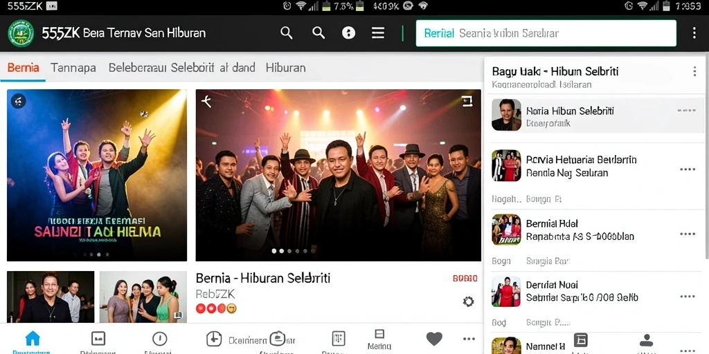 Tampilan antarmuka pengguna aplikasi Hiburan Selebriti 555ZK.