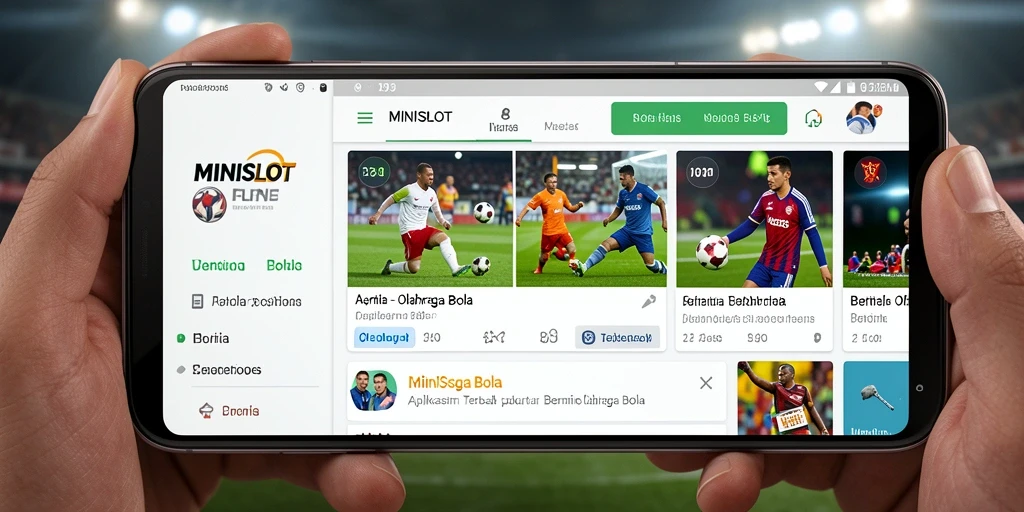 Tampilan antarmuka aplikasi MINISLOT untuk berita olahraga bola.