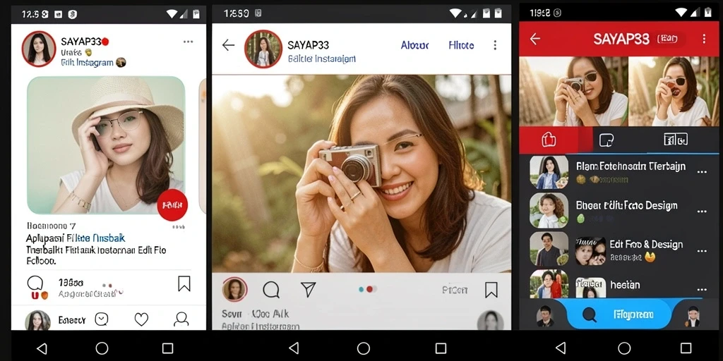 Antarmuka aplikasi SAYAP33 dengan beragam filter Instagram.