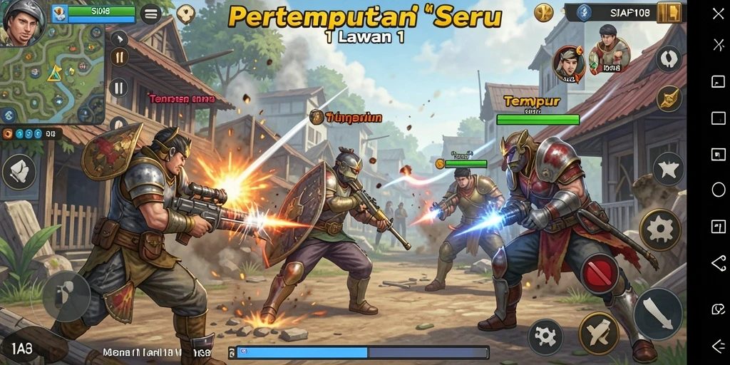 Tampilan antarmuka game SIAP108 dalam pertempuran 1 Lawan 1.